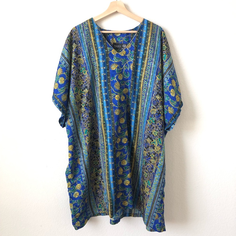 Naqui Green and Blue Floral Kaftan Dress